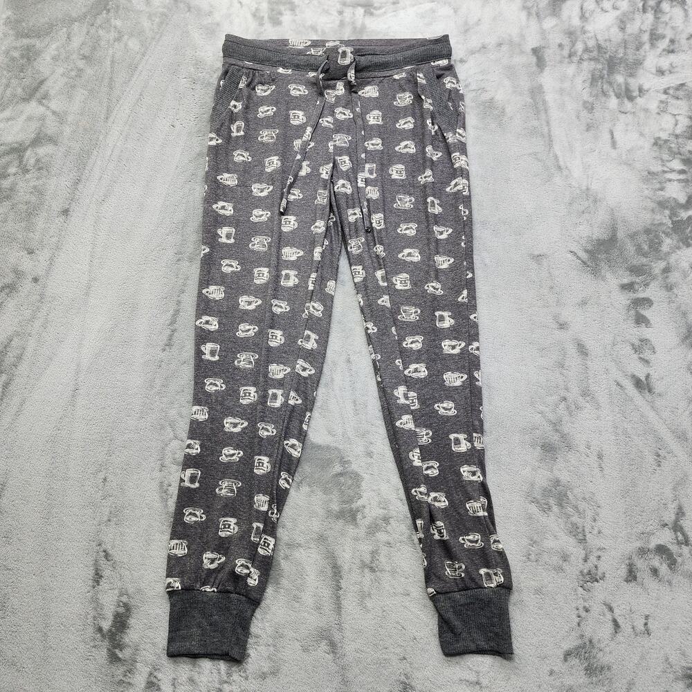 Joyspun Pants Women S Gray Coffee Cup Latte Print Hacci Knit Sleep Jogger Lounge